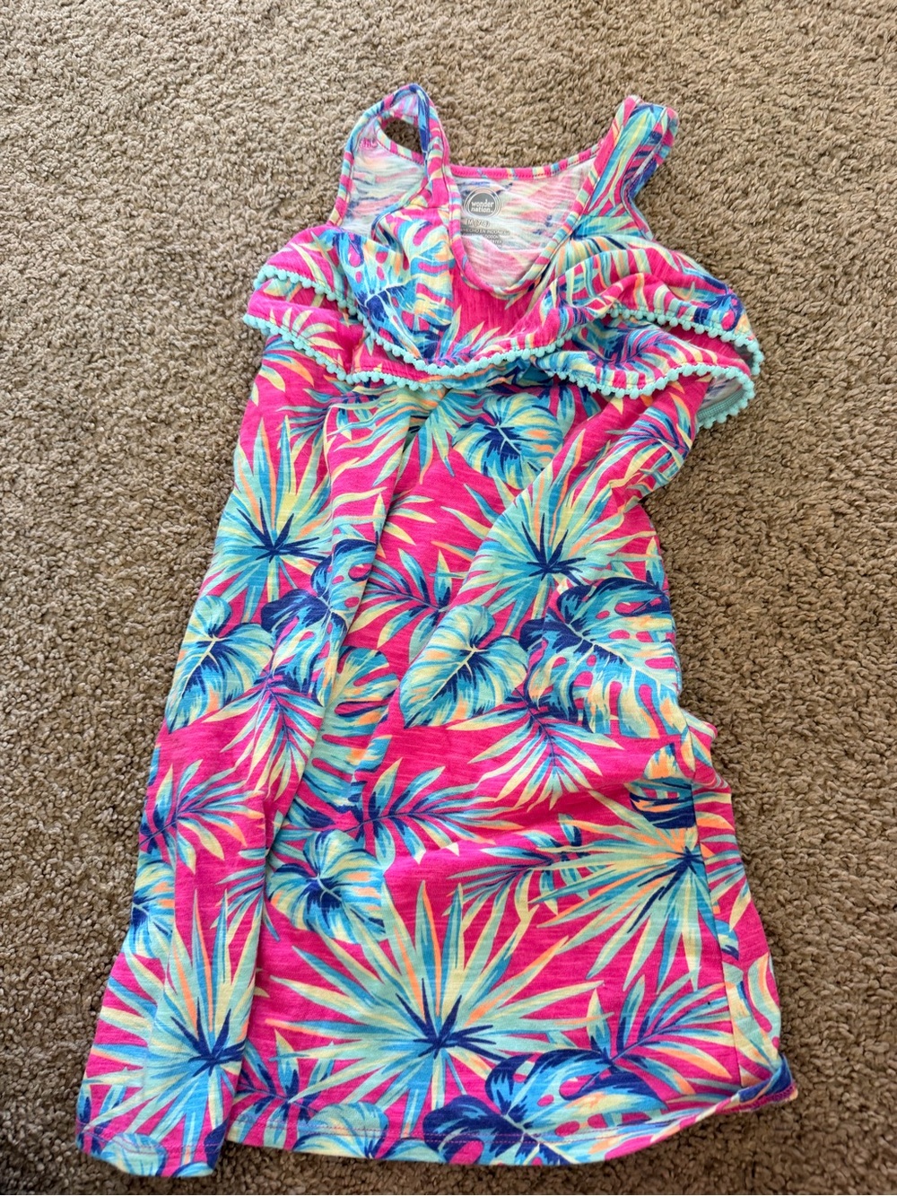 Girls Tropical Pink Ruffle Tank Dress